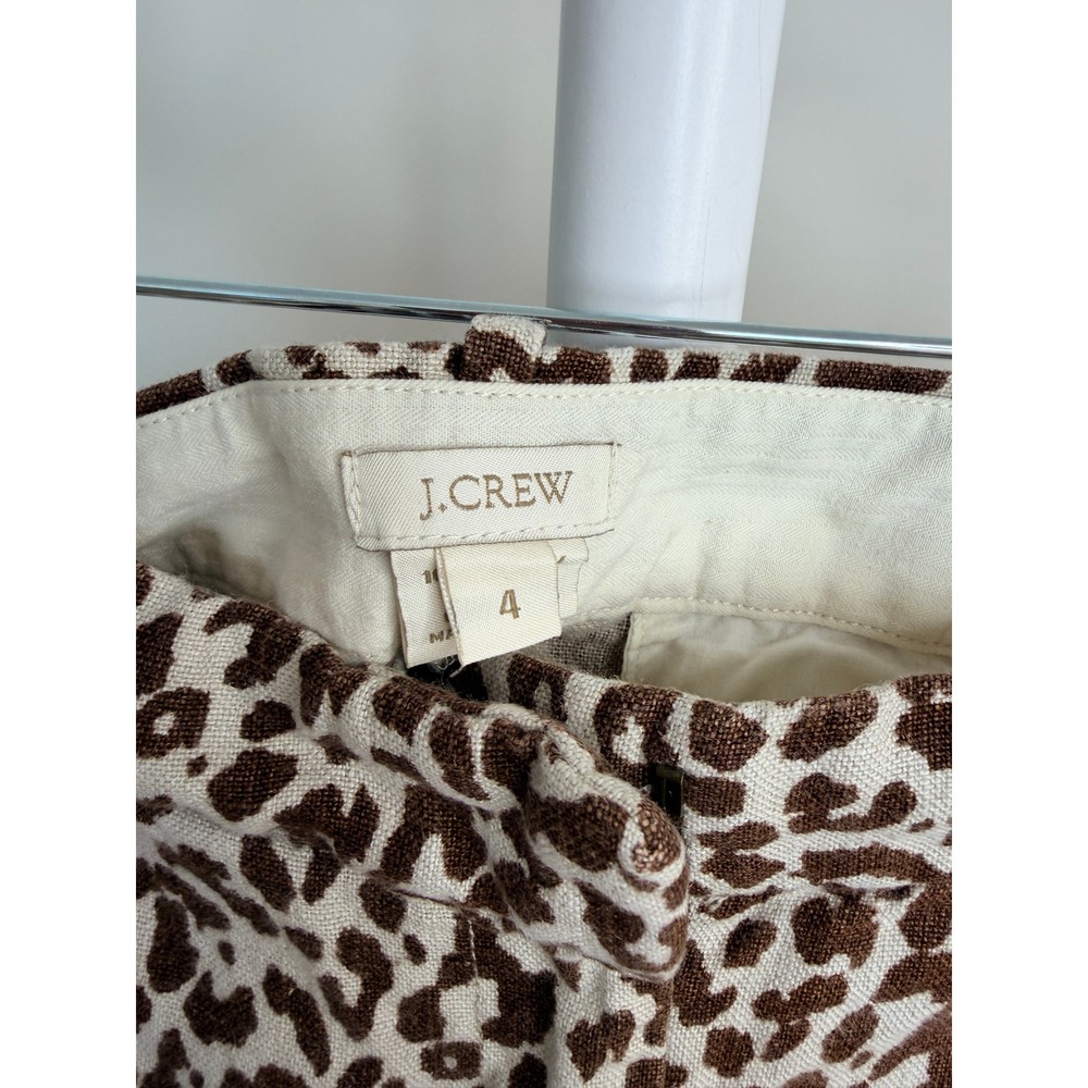 J.Crew Leopard Print 100% Linen Shorts Brown Cream Animal Print Size 4 - Picture 4 of 7